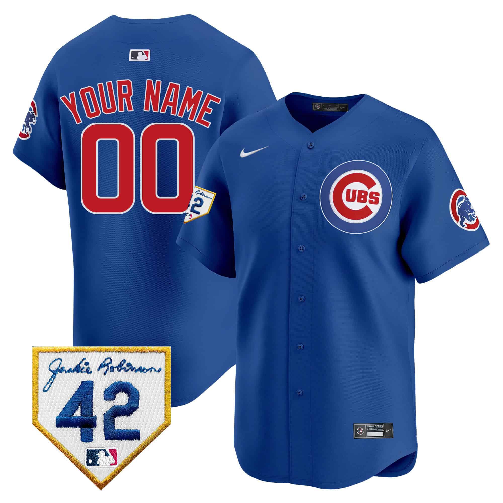 Men Chicago Cubs Blue Nike 2024 Jackie Robinson Patch Vapor Premier Limited Custom MLB Jersey->customized mlb jersey->Custom Jersey